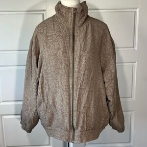Silk Floral Jacquard Bomber Jacket Women's Medium Full‎ Zip Neutral